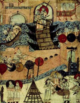 Tapestry of Genghis Khan crossing the Tigris River