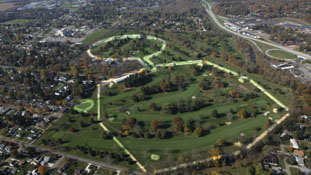 Arial view of Hopewell site, outlining earthworks