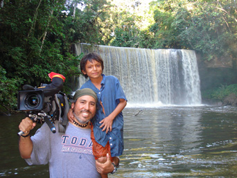 Chumpi and Father at Waterfall